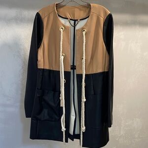 J. Crew Tan and Black Trench Coat with Rope Detail XS
